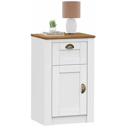 Idimex - Table de chevet bolton avec 1 tiroir et 1 porte, en pin massif lasuré blanc et brun