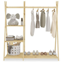 Penderie enfant LOTTE avec 3 étagères Montessori en bois massif coloris naturel 108x115x47 cm idéale pour garde-robe compact