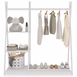 Penderie enfant LOTTE avec 3 étagères Montessori en bois massif blanc 108x115x47 cm idéale pour garde-robe compact