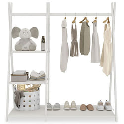 Penderie enfant LOTTE avec 3 étagères Montessori en bois massif blanc 108x115x47 cm idéale pour garde-robe compact