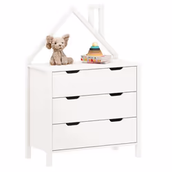 Commode Enfant ELANO en Bois Massif blanc avec 3 Tiroirs de Rangement 84 x 120 x 41 cm Meuble Chambre