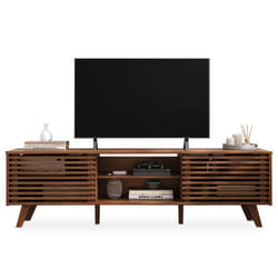 Meuble TV RIAN avec portes coulissantes et étagères ajustables 175 x 50 x 38 cm pin massif brun foncé Meuble de salon moderne