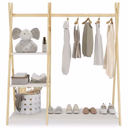 Penderie enfant LOTTE avec 3 étagères Montessori en bois massif coloris naturel et blanc 108x115x47 cm idéale pour garde-robe