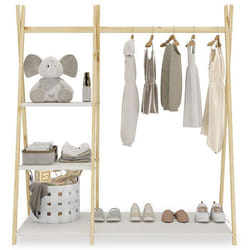 Penderie enfant LOTTE avec 3 étagères Montessori en bois massif coloris naturel et blanc 108x115x47 cm idéale pour garde-robe