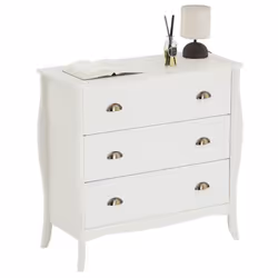 Commode de chambre ANTOINETTE style baroque rococo design moderne rangement avec 3 tiroirs en pin massif lasuré blanc