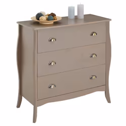Commode de chambre ANTOINETTE style baroque rococo design moderne rangement avec 3 tiroirs en pin massif lasuré taupe