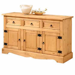 Buffet salle à manger TEQUILA en bois massif L 154 cm avec 3 portes battantes et 3 tiroirs spacieux coloris teinté ciré