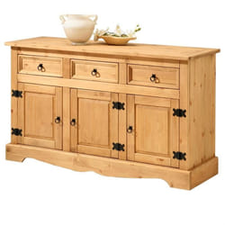 Buffet salle à manger TEQUILA en bois massif L 154 cm avec 3 portes battantes et 3 tiroirs spacieux coloris teinté ciré