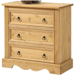 Commode tequila, 3 tiroirs en pin massif finition teintée/cirée