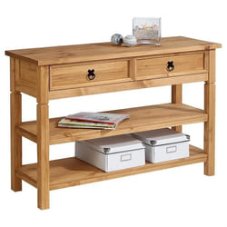 Table console TEQUILA table dappoint style mexicain avec 1 tiroir et 2 étagères en pin massif finition teintée/cirée
