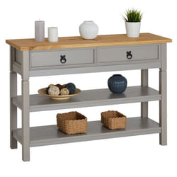 Table console TEQUILA table dappoint style mexicain avec 1 tiroir et 2 étagères en pin massif lasuré gris et brun