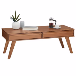 Table basse JONA style scandinave table de salon rectangulaire avec 2 tiroirs en pin massif lasuré brun foncé