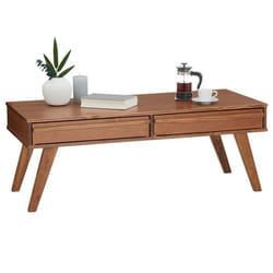 Table basse JONA style scandinave table de salon rectangulaire avec 2 tiroirs en pin massif lasuré brun foncé