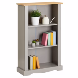 Etagère TEQUILA bibliothèques en bois style mexicain avec 2 tablettes dim 70 x 116 x 30 cm en pin massif lasuré gris et brun