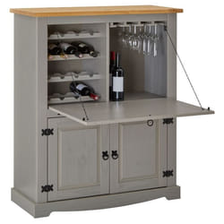 Meuble bar à vin TEQUILA armoire comptoir avec range bouteilles et range verres bahut de style mexicain en pin massif gris/brun
