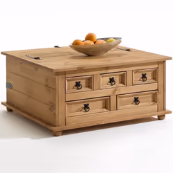 Table basse coffre rangement TEQUILA - IDIMEX - Pin massif - Style mexicain - 5 tiroirs - Coffre de rangement