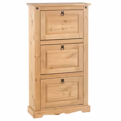 Meuble à chaussures TEQUILA style mexicain armoire à chaussures avec 3 abattants en pin massif finition teintée et cirée