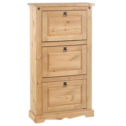 Meuble à chaussures TEQUILA style mexicain armoire à chaussures avec 3 abattants en pin massif finition teintée et cirée