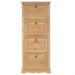Meuble à chaussures TEQUILA style mexicain armoire à chaussures avec 4 abattants en pin massif finition teintée et cirée