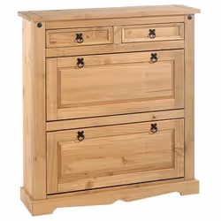 Meuble à chaussures TEQUILA style mexicain armoire 2 abattants et 2 tiroirs rangement 16 paires pin massif finition teintée/c ...