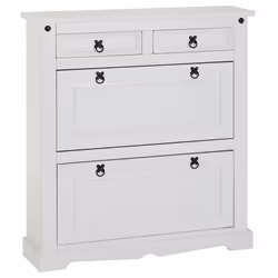 Meuble à chaussures TEQUILA style mexicain armoire avec 2 abattants et 2 tiroirs rangement pour 16 paires pin massif lasuré b ...