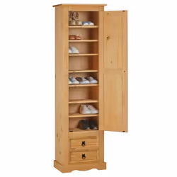 Armoire TEQUILA meuble de rangement avec 7 tablettes derrière 1 porte battante et 2 tiroirs en pin massif finition teintée/ci ...