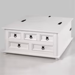 Table basse coffre rangement TEQUILA pin massif style mexicain lasuré blanc