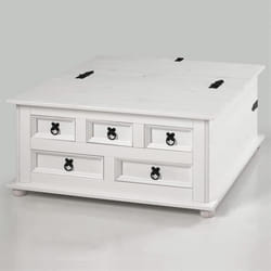 Table basse coffre rangement TEQUILA pin massif style mexicain lasuré blanc