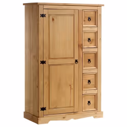 Buffet salle à manger apothicaire TEQUILA L 95 cm en bois massif coloris naturel avec 1 porte battante et 5 tiroirs