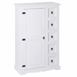 Buffet salle à manger apothicaire TEQUILA L 95 cm en bois massif blanc avec 1 porte battante et 5 tiroirs