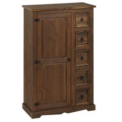 Buffet chiffonnier apothicaire TEQUILA style mexicain avec 1 portes et 5 tiroirs en pin massif lasuré brun