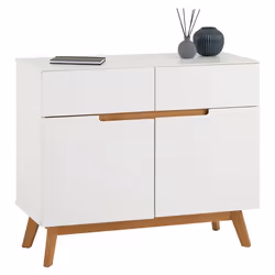 Buffet salle à manger TIBOR en bois massif L 98 cm blanc avec 2 tiroirs et 2 portes battantes