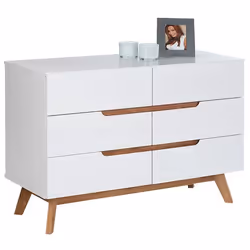 Commode chambre TIBOR L 98 cm en bois massif blanc avec 6 tiroirs meuble de rangement à vêtements pour chambre