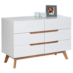 Commode chambre TIBOR L 98 cm en bois massif blanc avec 6 tiroirs meuble de rangement à vêtements pour chambre