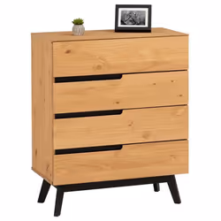 Commode chambre TIBOR L 80 cm en bois massif finition laquée avec 4 tiroirs sans poignée chiffonnier apothicaire