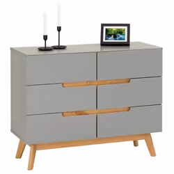 Commode TIBOR style scandinave design vintage nordique avec 6 tiroirs en pin massif lasuré gris