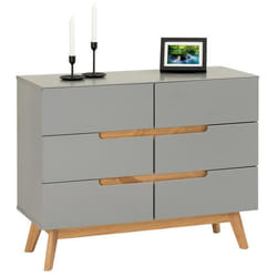 Commode TIBOR style scandinave design vintage nordique avec 6 tiroirs en pin massif lasuré gris