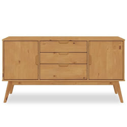 Buffet salle à manger TIVOLI  L 145 cm en bois massif finition bois naturel teinté avec 3 tiroirs et 2 portes battantes