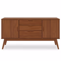 Buffet salle à manger TIVOLI L 145 cm en bois massif brun foncé avec 3 tiroirs et 2 portes battantes