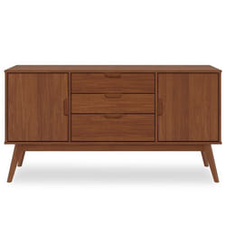 Buffet salle à manger TIVOLI L 145 cm en bois massif brun foncé avec 3 tiroirs et 2 portes battantes
