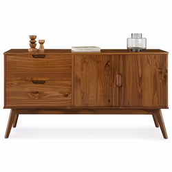 Buffet salle à manger TIVOLI  L 145 cm en bois massif finition bois bun foncé avec 2 tiroirs et 2 portes battantes