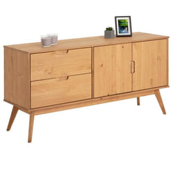 Buffet salle à manger TIVOLI  L 145 cm en bois massif finition bois naturel teinté avec 2 tiroirs et 2 portes battantes