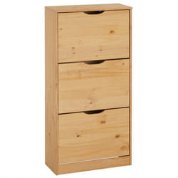Meuble à chaussures BASIL armoire avec 3 abattants rangement pour 18 paires pin massif lasuré brun style campagne