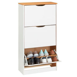 Meuble à chaussures BASIL armoire avec 3 abattants rangement pour 18 paires pin massif lasuré blanc et brun style campagne