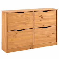 Meuble à chaussures BASIL armoire avec 2 x 2 abattants rangement pour 24 paires en pin massif lasuré couleur miel