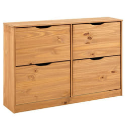 Meuble à chaussures BASIL armoire avec 2 x 2 abattants rangement pour 24 paires en pin massif lasuré couleur miel
