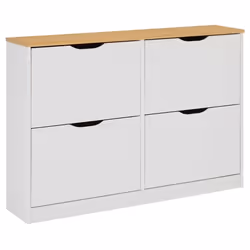 Meuble à chaussures BASIL armoire avec 2 x 2 abattants rangement pour 24 paires en pin massif lasuré blanc et brun