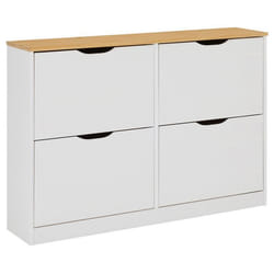 Meuble à chaussures BASIL armoire avec 2 x 2 abattants rangement pour 24 paires en pin massif lasuré blanc et brun