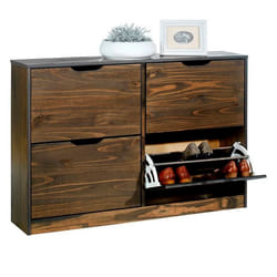 Meuble à chaussures BASIL armoire avec 2 x 2 abattants rangement pour 24 paires en pin massif lasuré gris