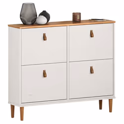 Meuble à chaussures MIKKA en bois étagère à chaussures bois rangement avec 4 abattants en pin massif blanc/chêne